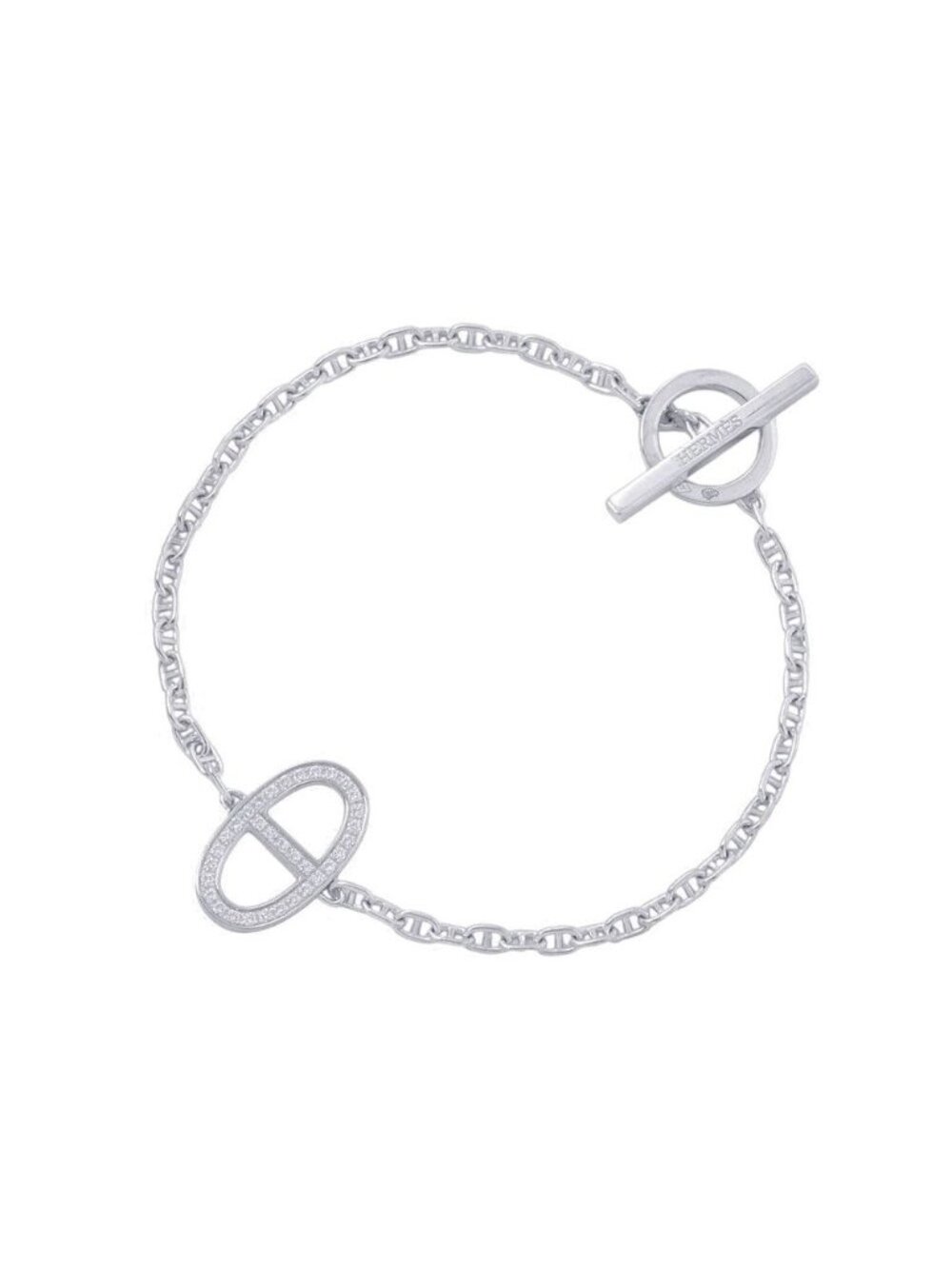 Hermes Bracelet Chaine D'ancre Contour Diamond Total 18k White Gold